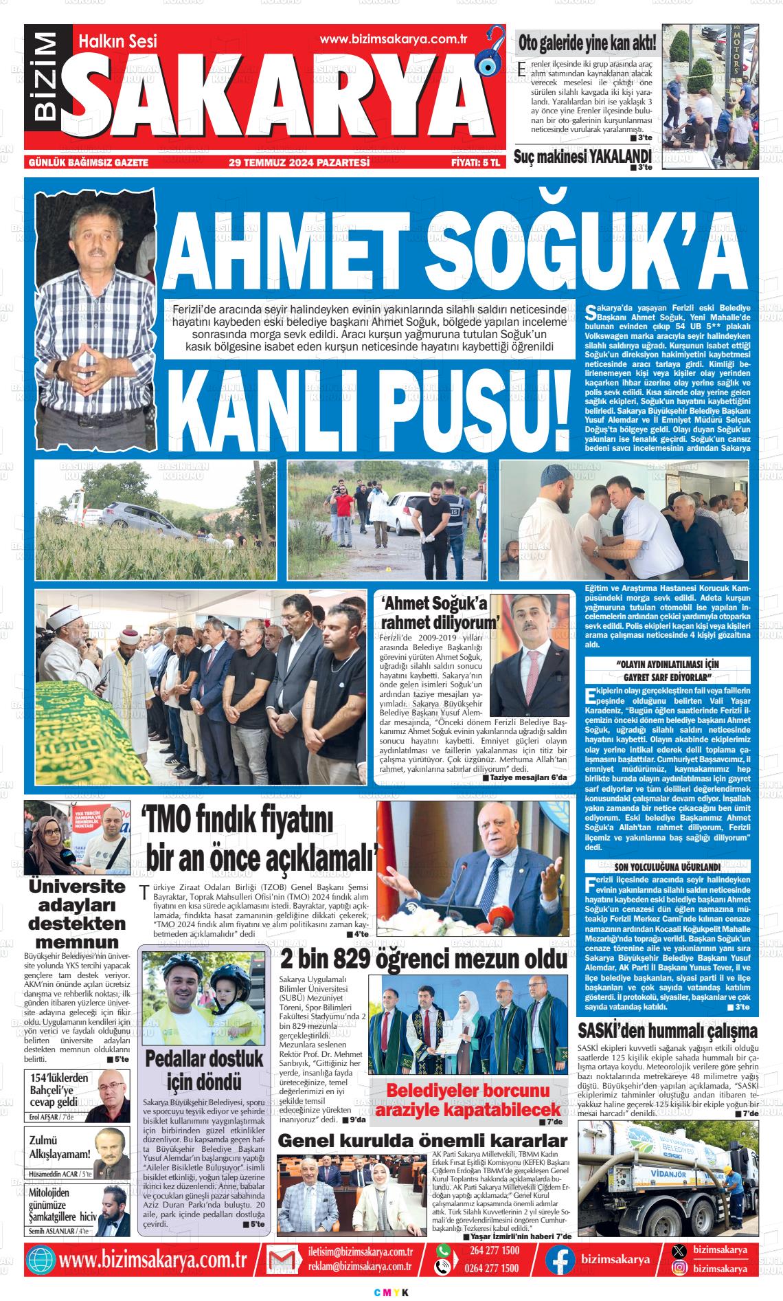 29 Temmuz 2024 Bizim Sakarya Gazete Manşeti