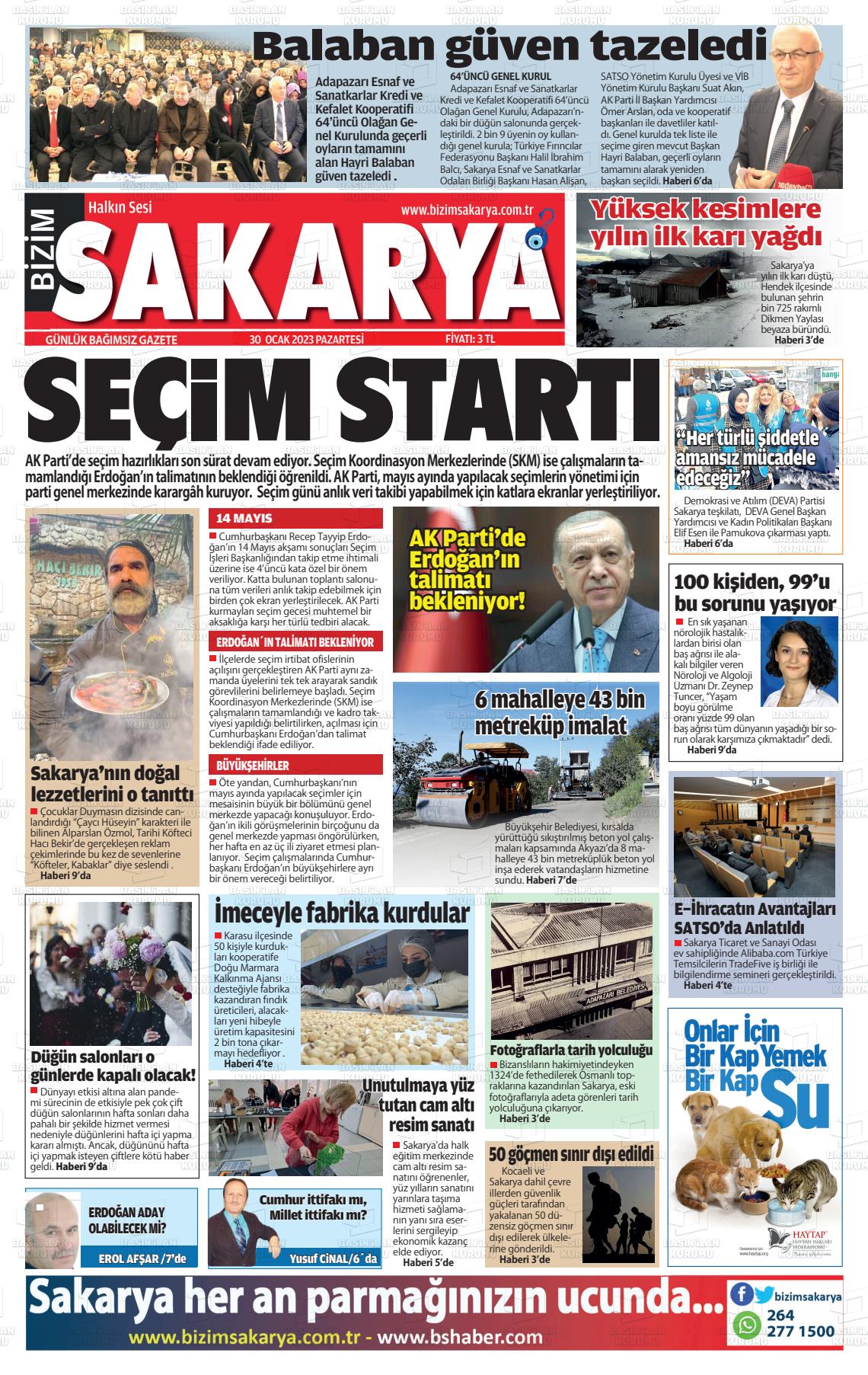 30 Ocak 2023 Bizim Sakarya Gazete Manşeti