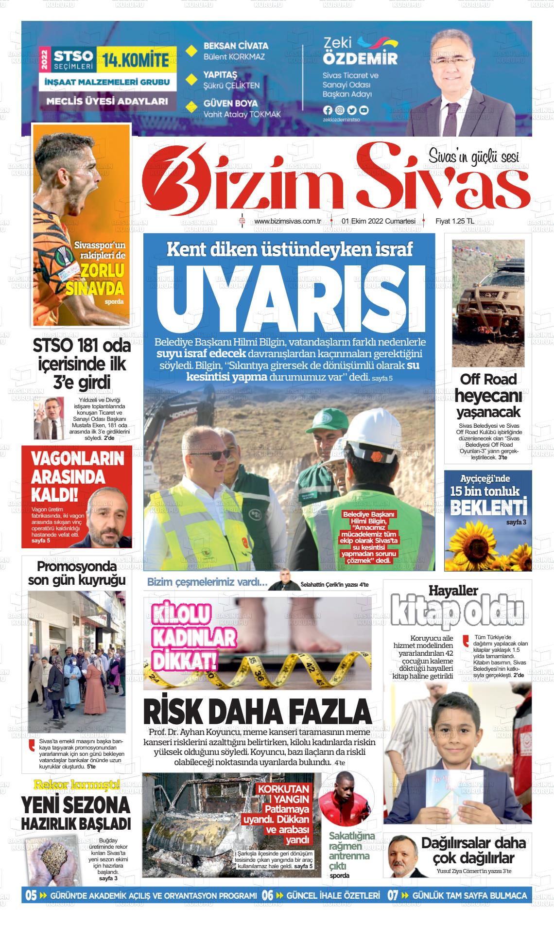 01 Ekim 2022 Bizim Sivas Gazete Manşeti