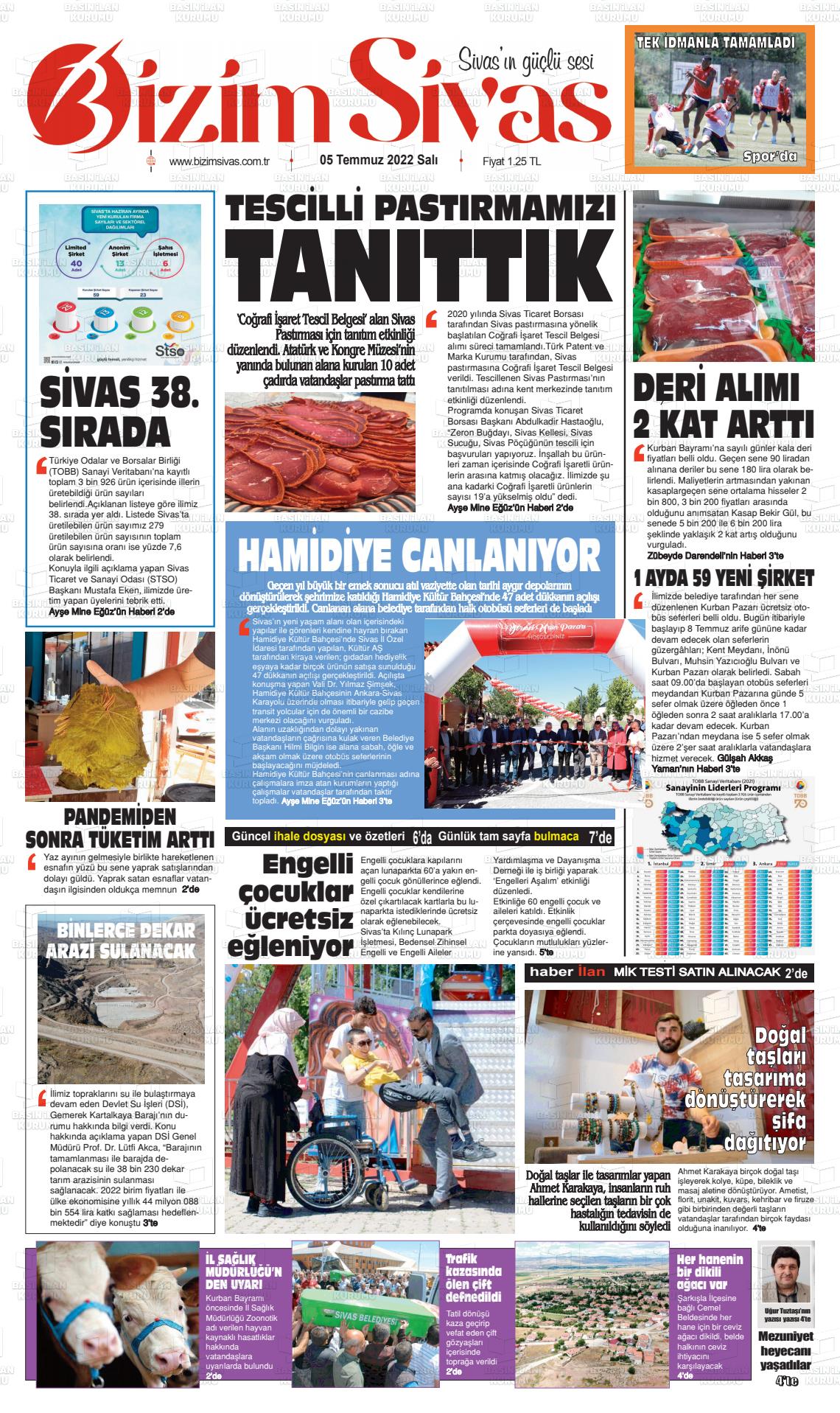 05 Temmuz 2022 Bizim Sivas Gazete Manşeti