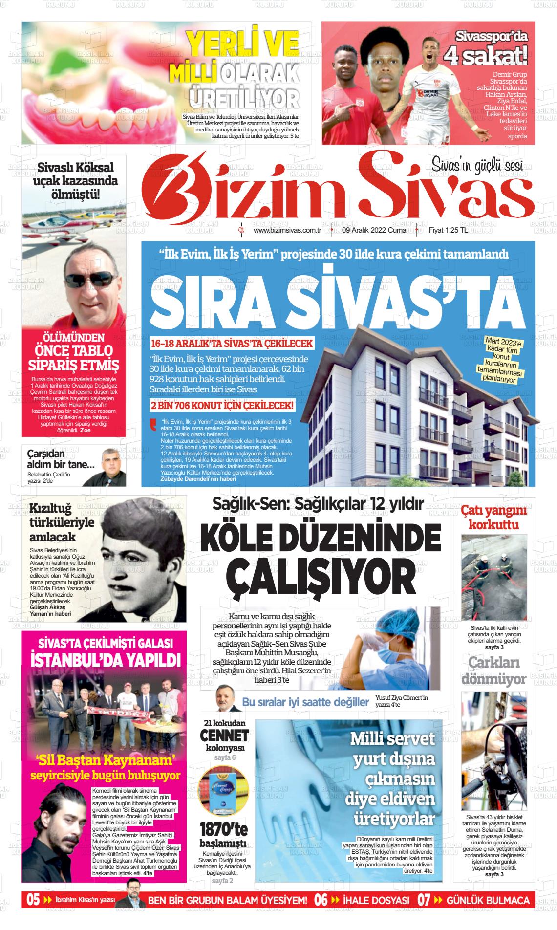09 Aralık 2022 Bizim Sivas Gazete Manşeti
