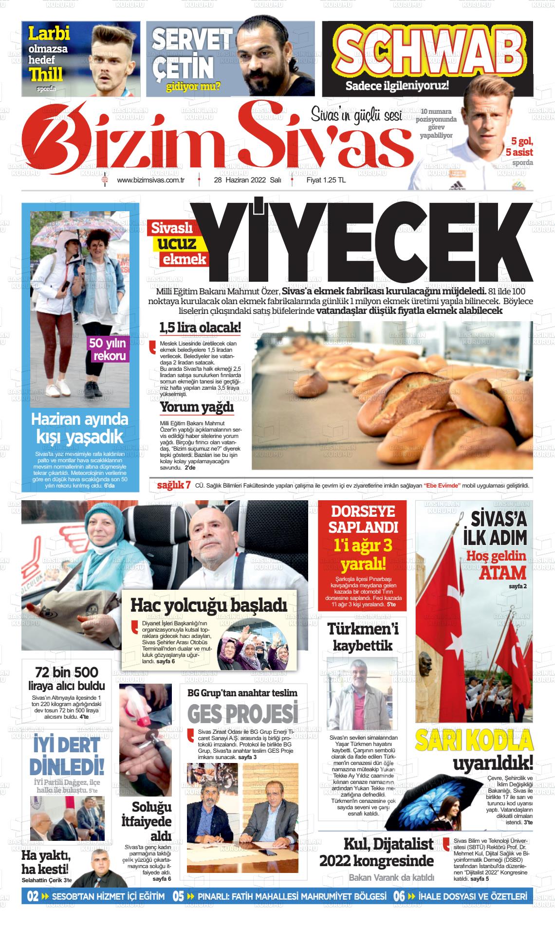 28 Haziran 2022 Bizim Sivas Gazete Manşeti