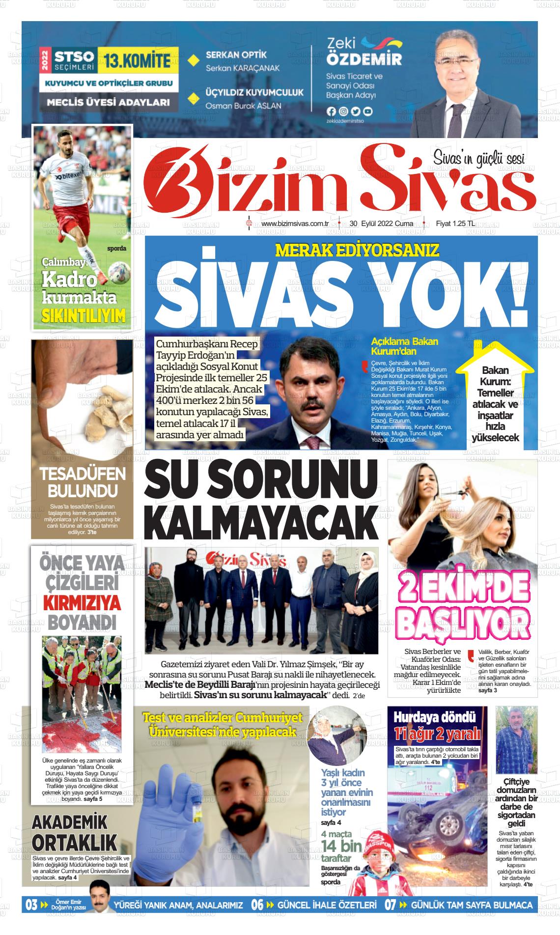 30 Eylül 2022 Bizim Sivas Gazete Manşeti