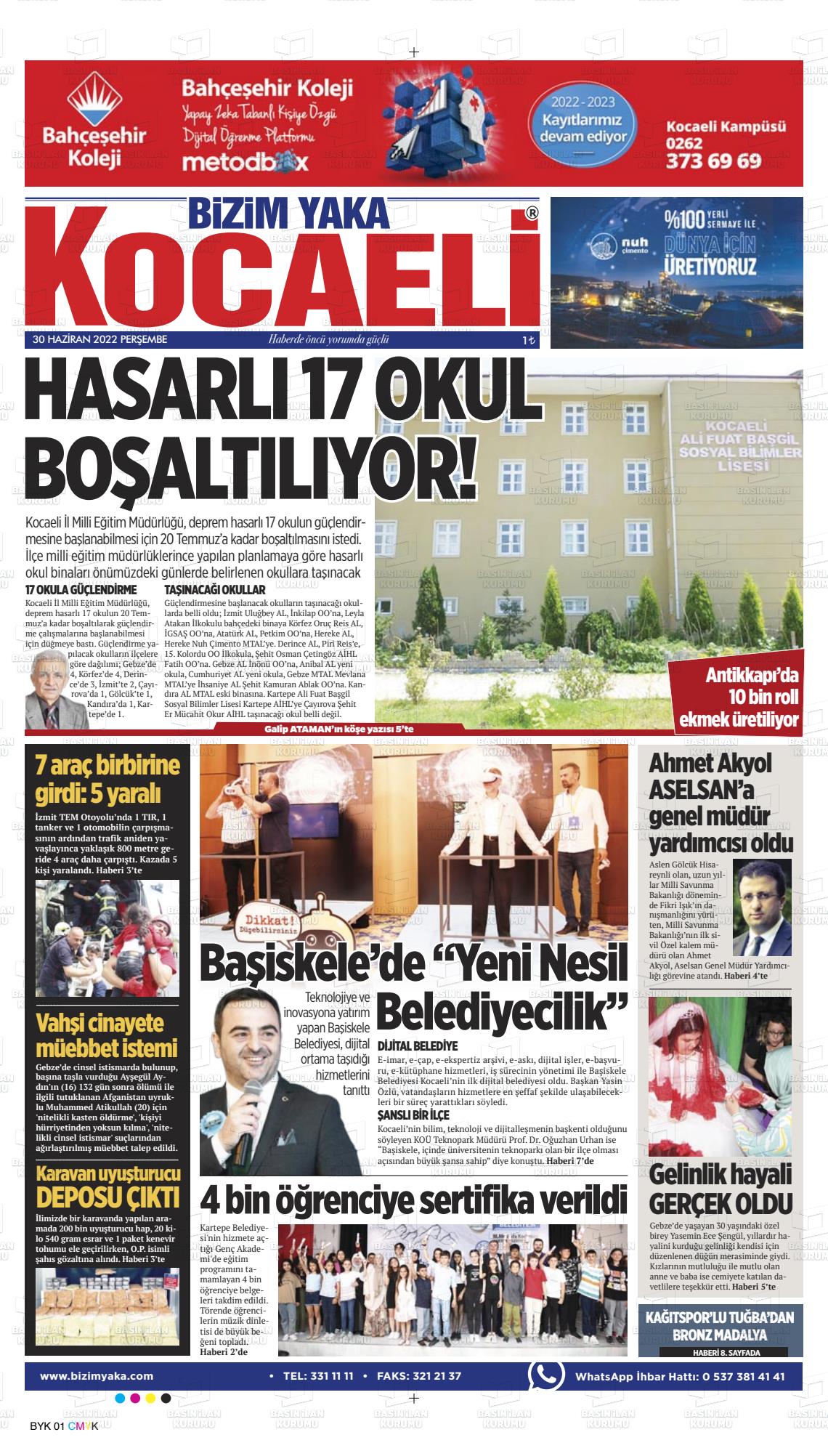 01 Temmuz 2022 Bizim Yaka Gazete Manşeti