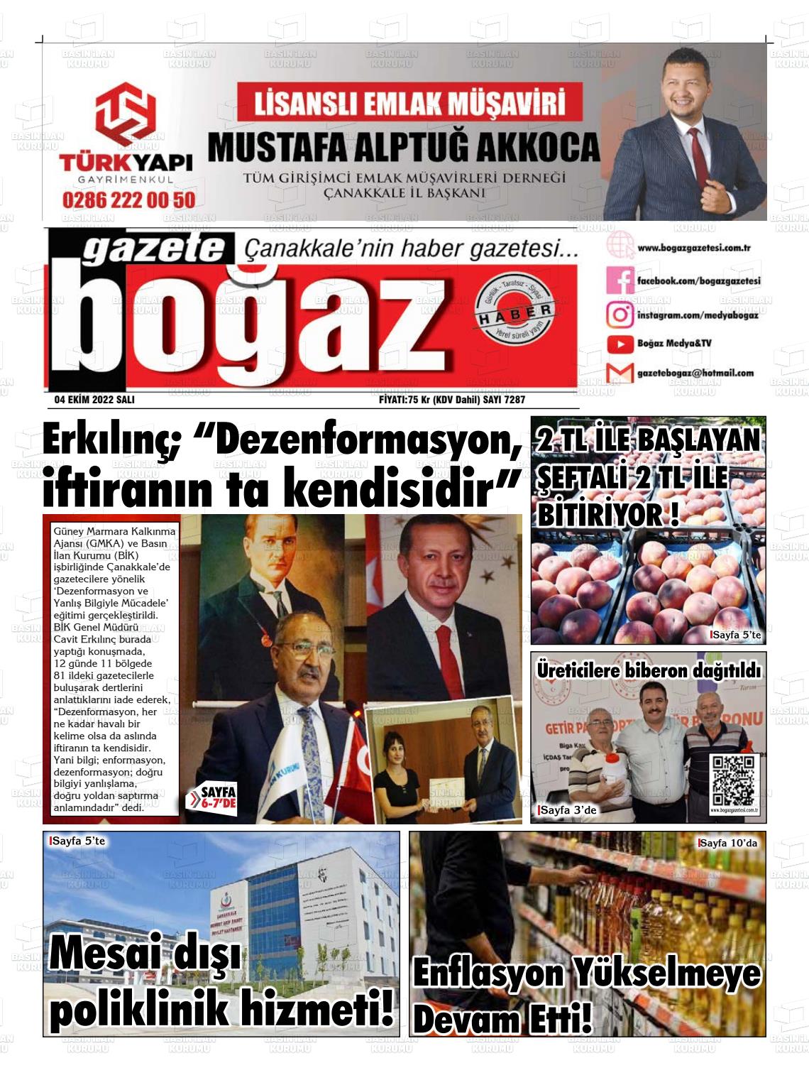 04 Ekim 2022 Bogaz Gazete Manşeti