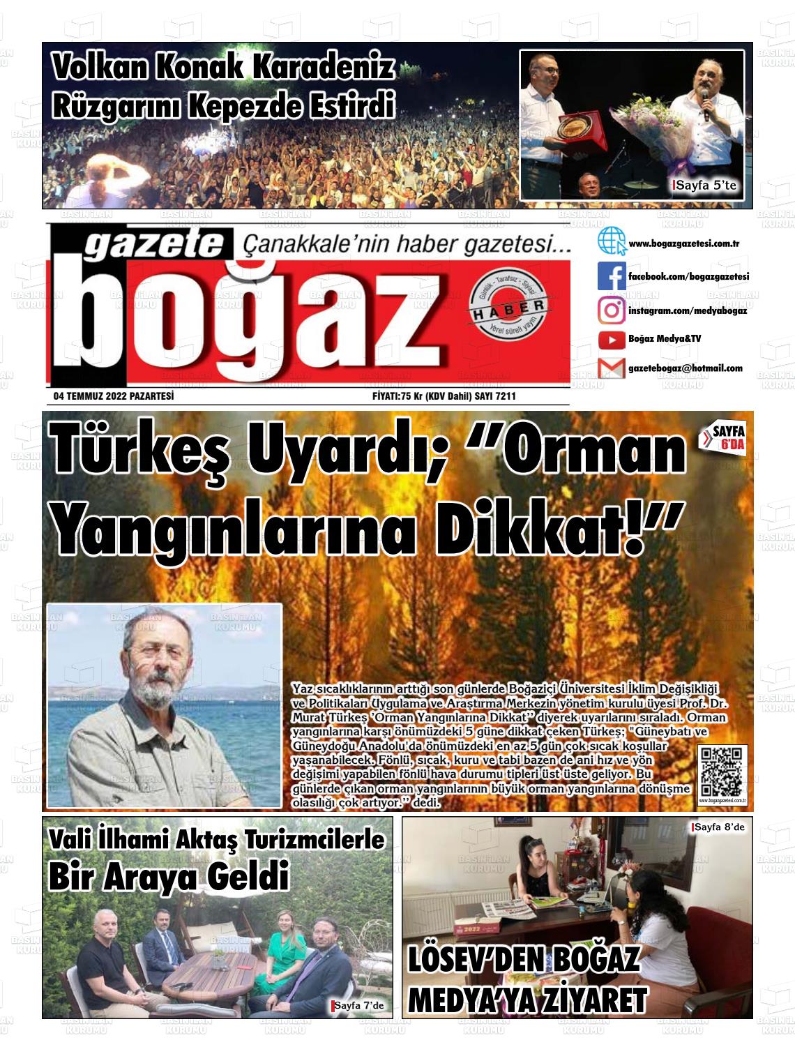 04 Temmuz 2022 Bogaz Gazete Manşeti