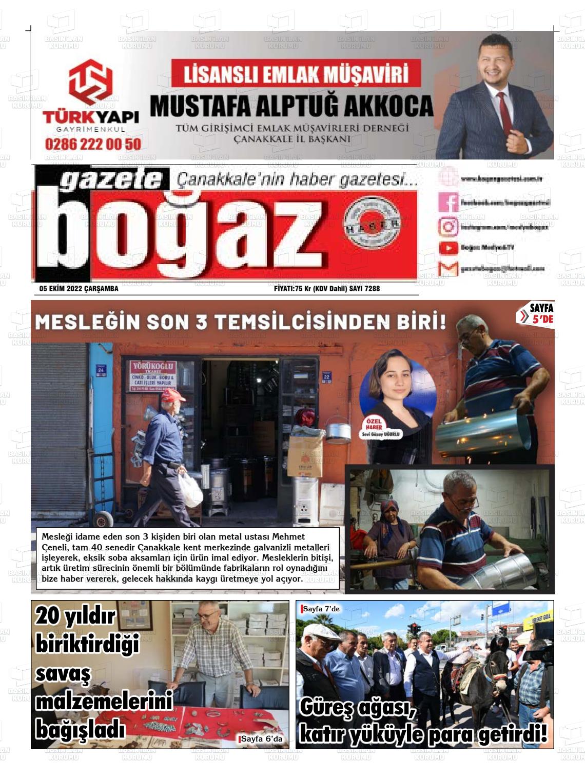 05 Ekim 2022 Bogaz Gazete Manşeti