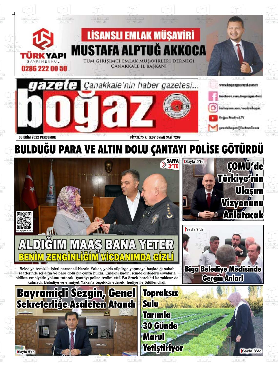 06 Ekim 2022 Bogaz Gazete Manşeti