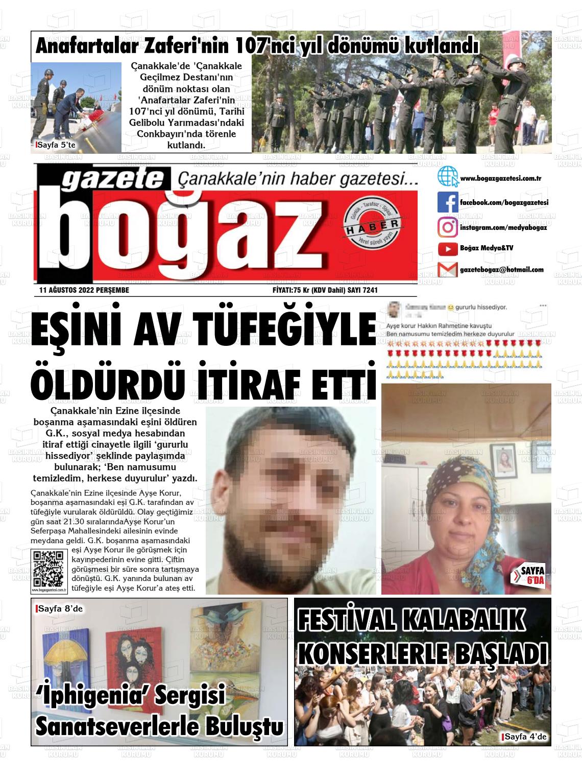 11 Ağustos 2022 Bogaz Gazete Manşeti