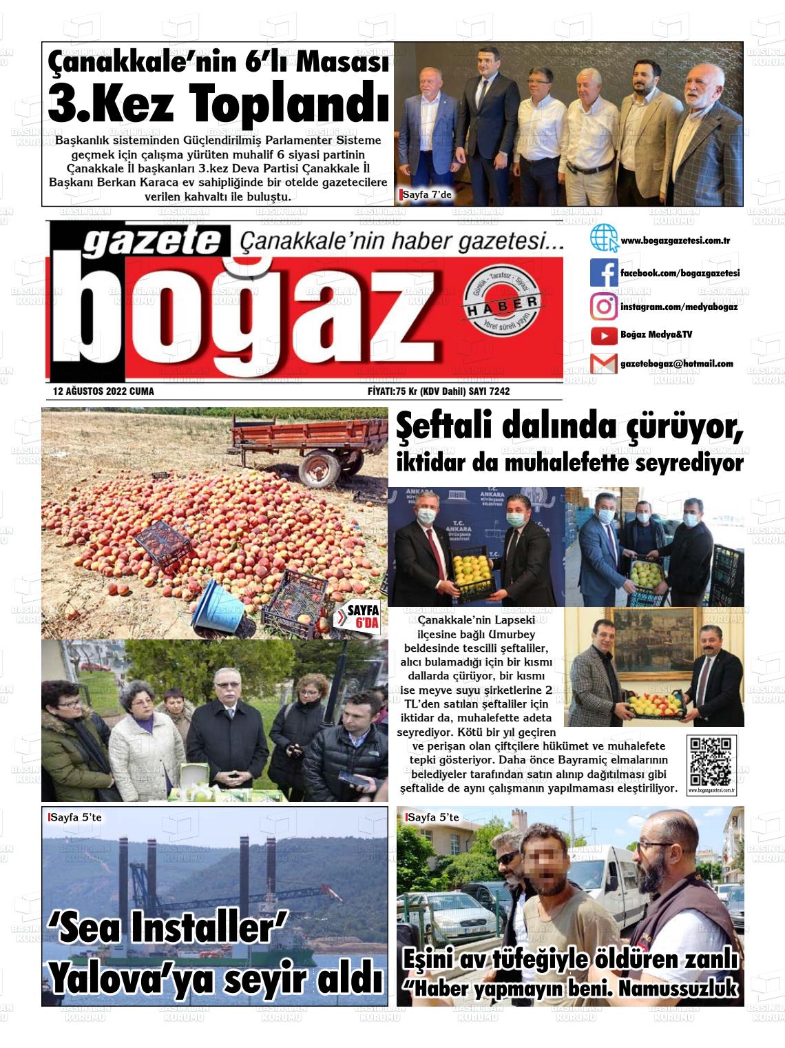 12 Ağustos 2022 Bogaz Gazete Manşeti