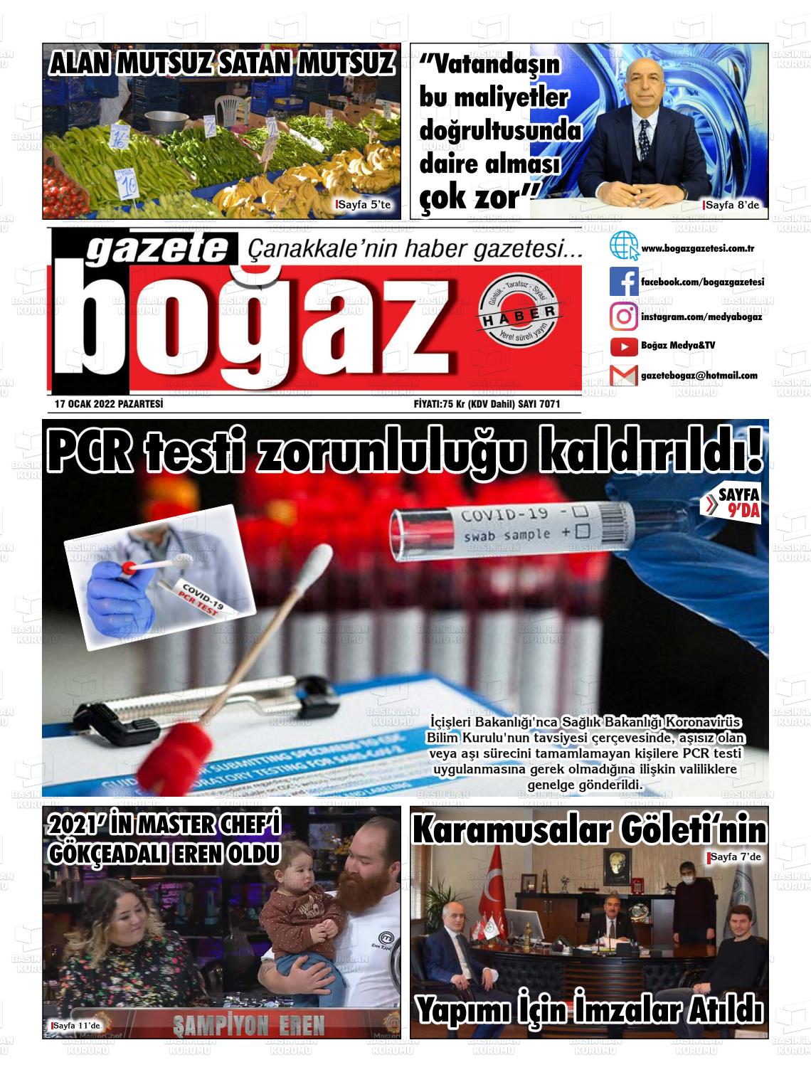 17 Ocak 2022 Bogaz Gazete Manşeti