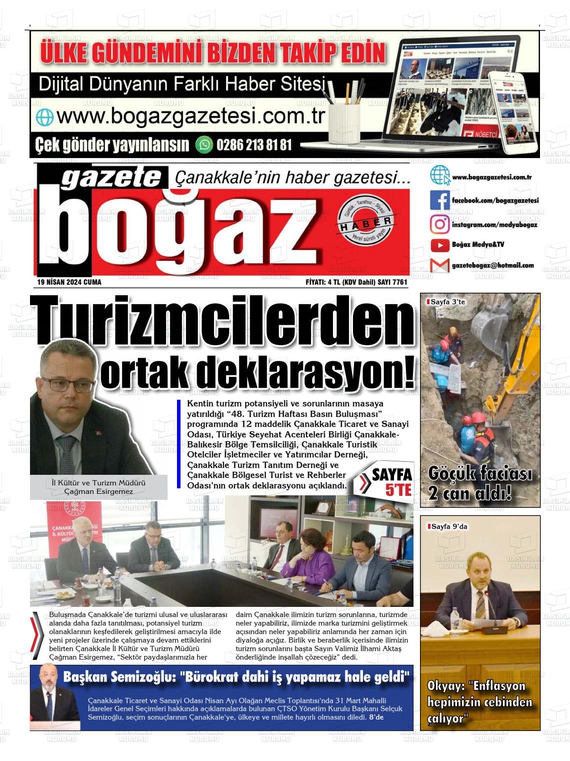 19 Nisan 2024 Bogaz Gazete Manşeti