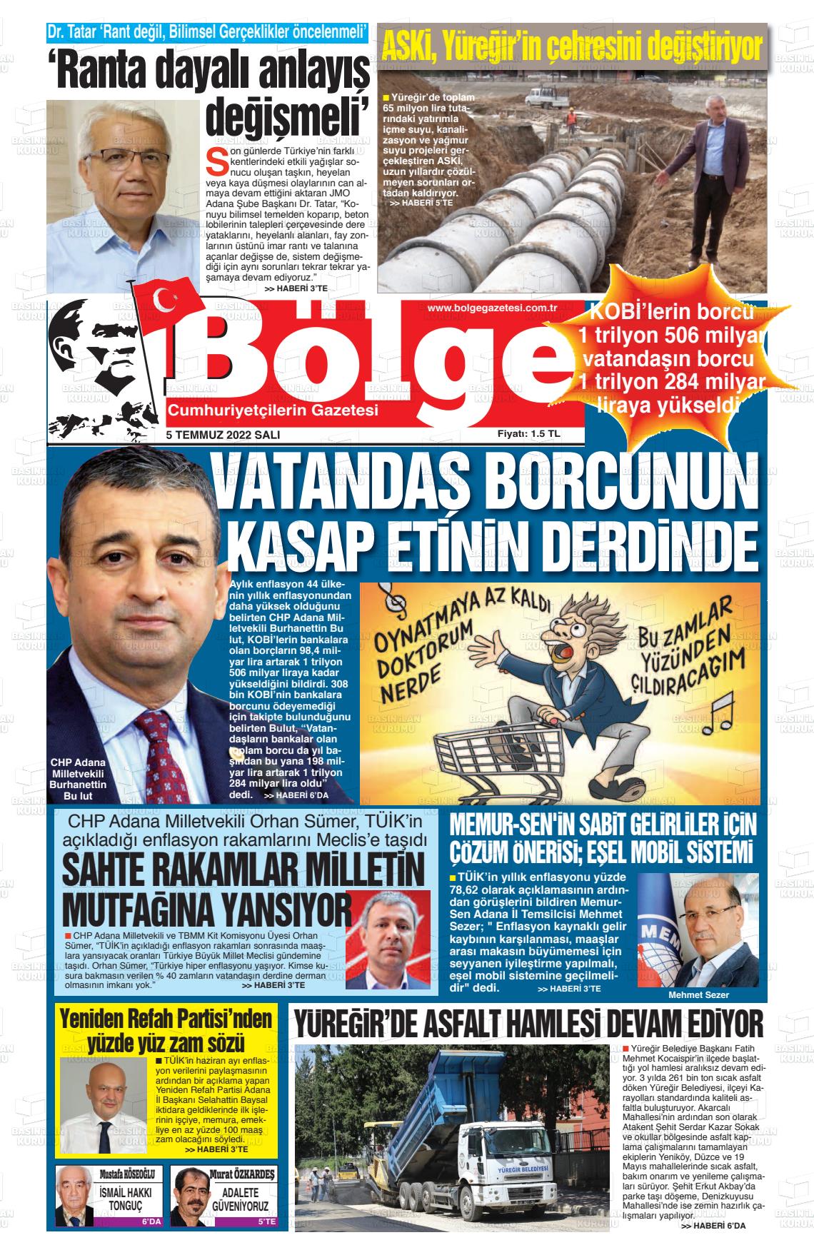 05 Temmuz 2022 Adana Bölge Gazete Manşeti