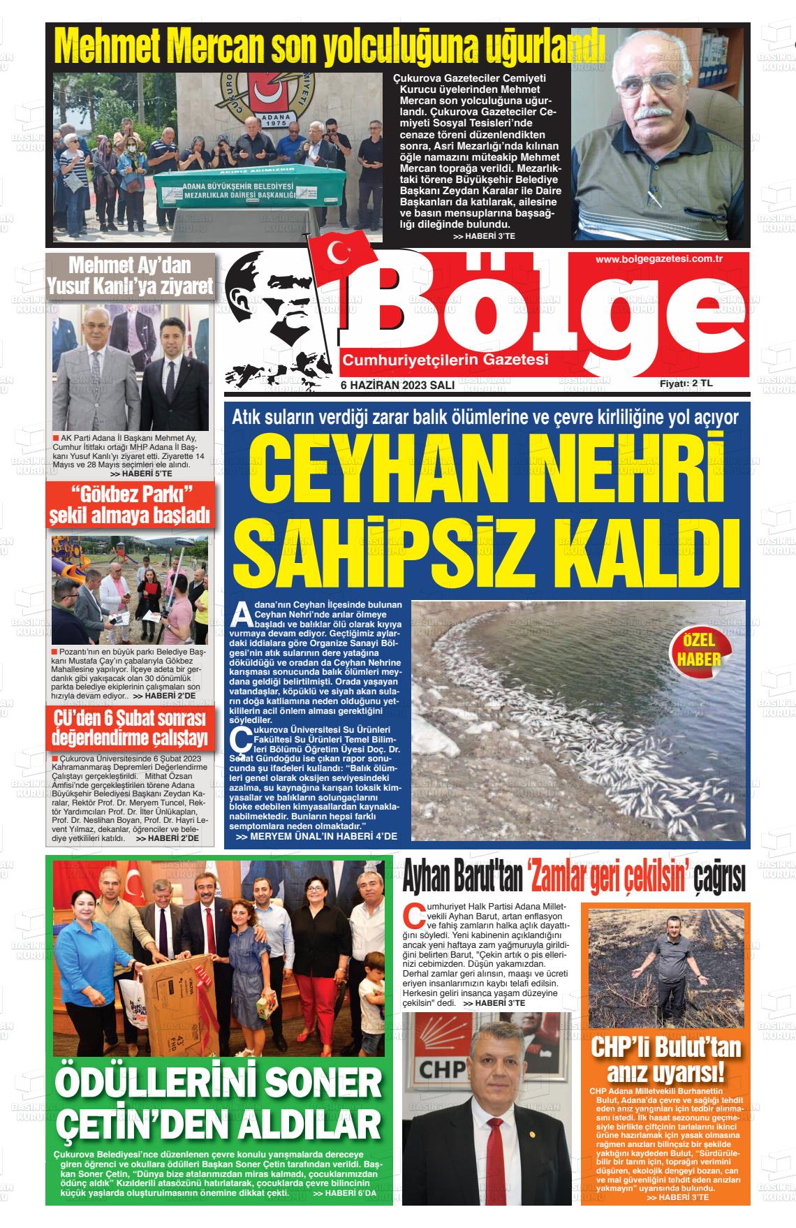 06 Haziran 2023 Adana Bölge Gazete Manşeti