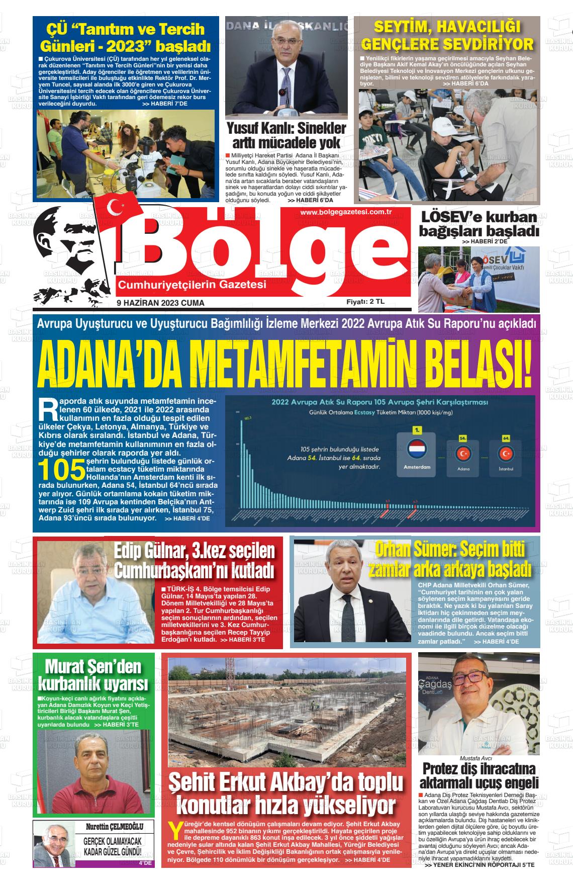 10 Haziran 2023 Adana Bölge Gazete Manşeti