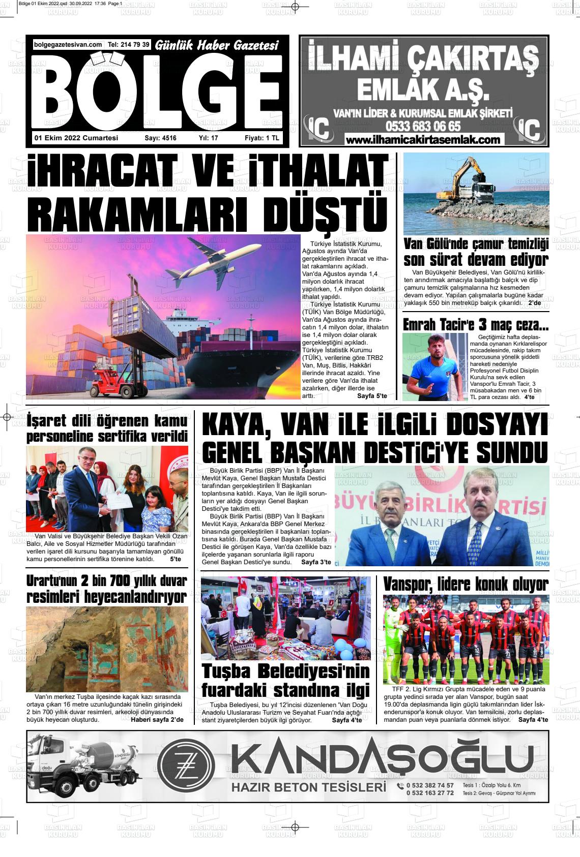 01 Ekim 2022 Bölge  Silvan Gazete Manşeti