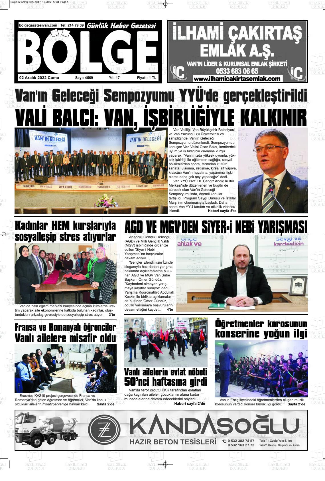 02 Aralık 2022 Bölge  Silvan Gazete Manşeti