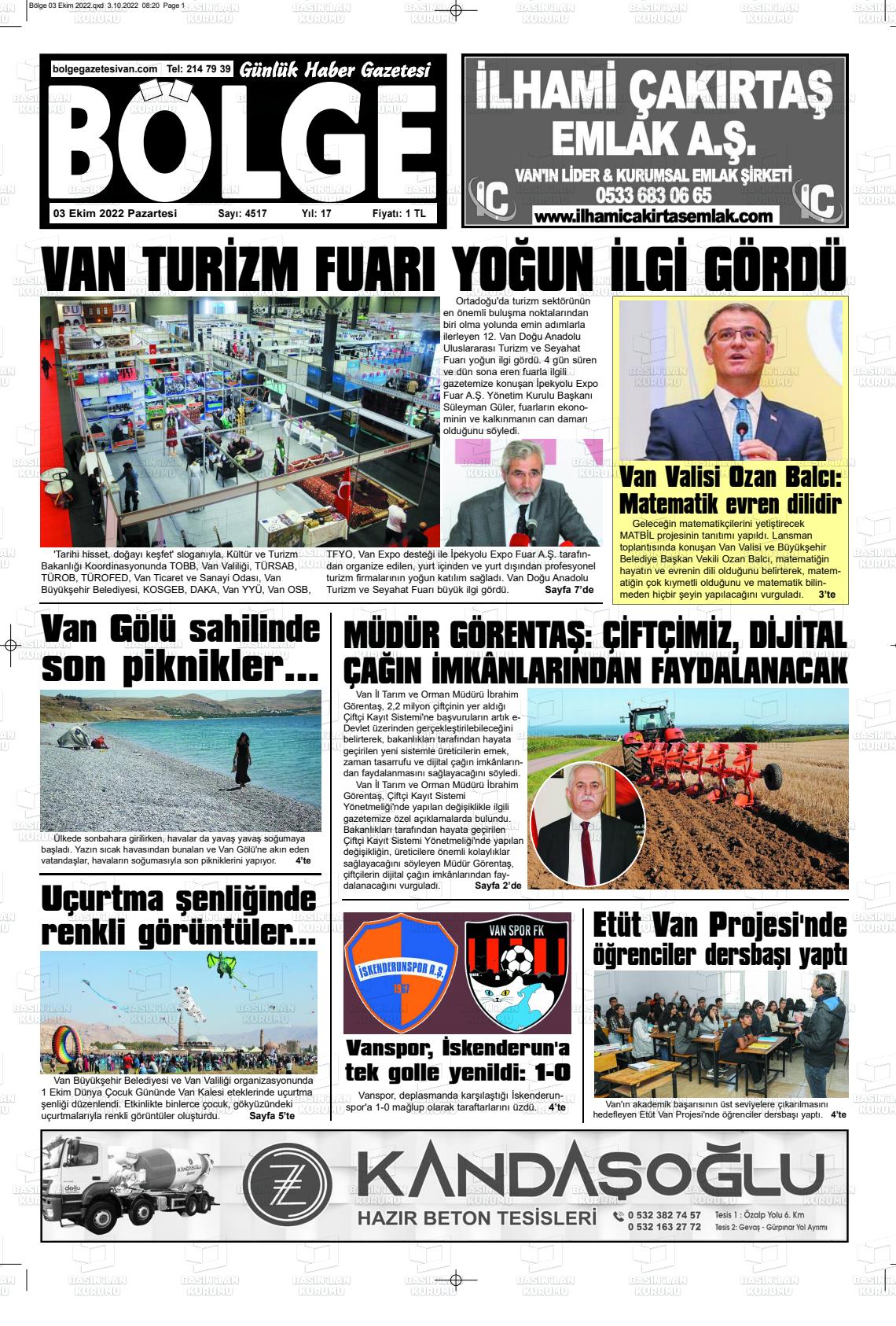 03 Ekim 2022 Bölge  Silvan Gazete Manşeti