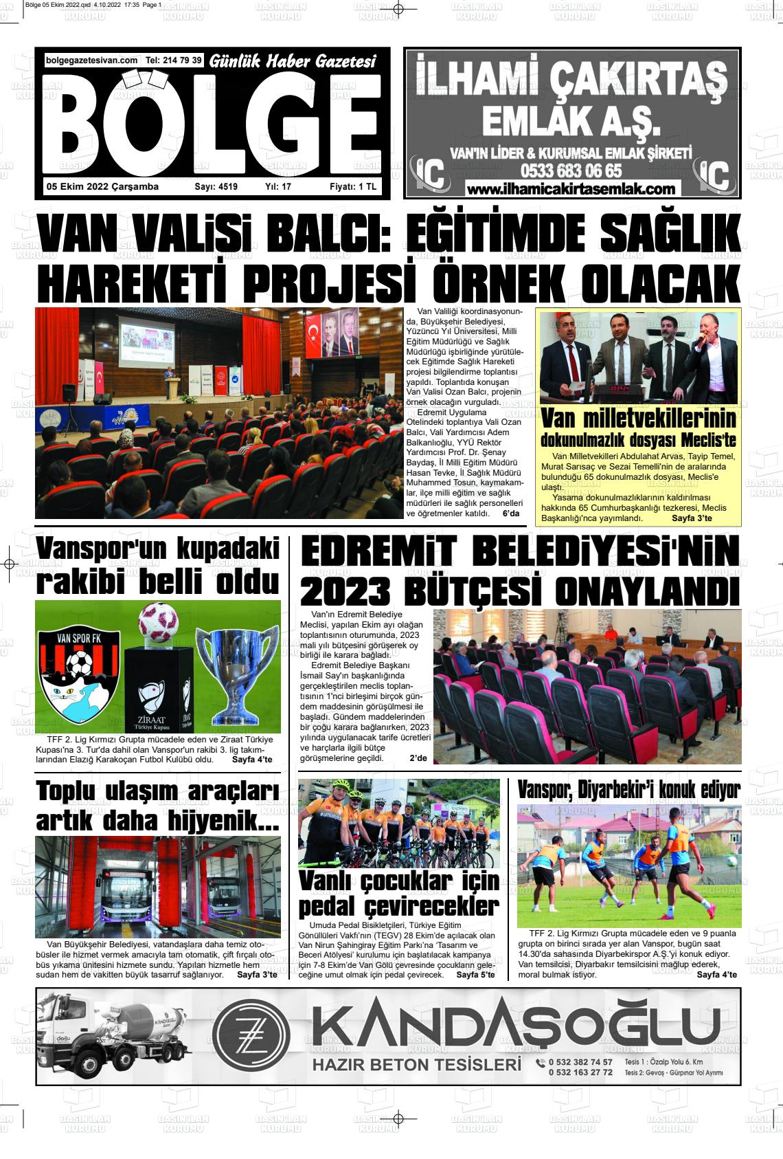05 Ekim 2022 Bölge  Silvan Gazete Manşeti