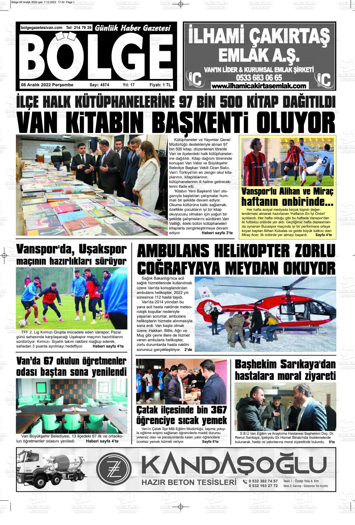 08 Aralık 2022 Bölge  Silvan Gazete Manşeti