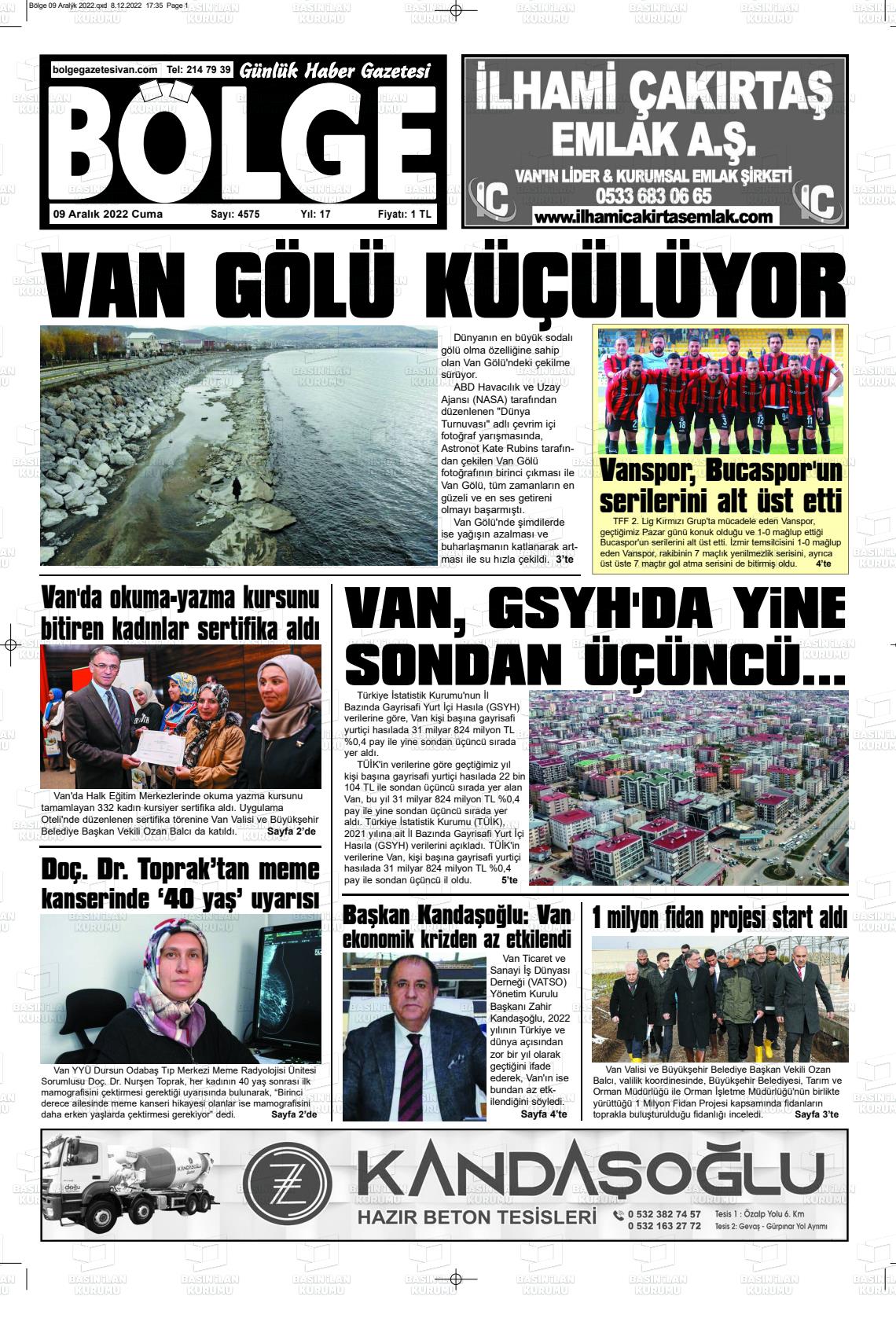 09 Aralık 2022 Bölge  Silvan Gazete Manşeti