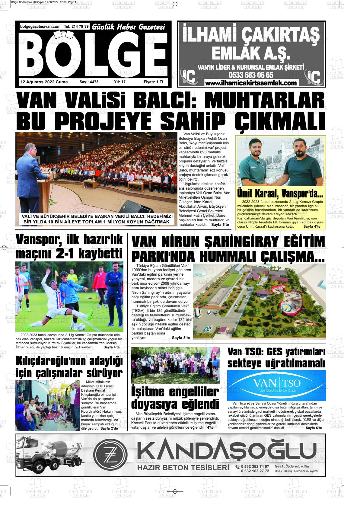 12 Ağustos 2022 Bölge  Silvan Gazete Manşeti