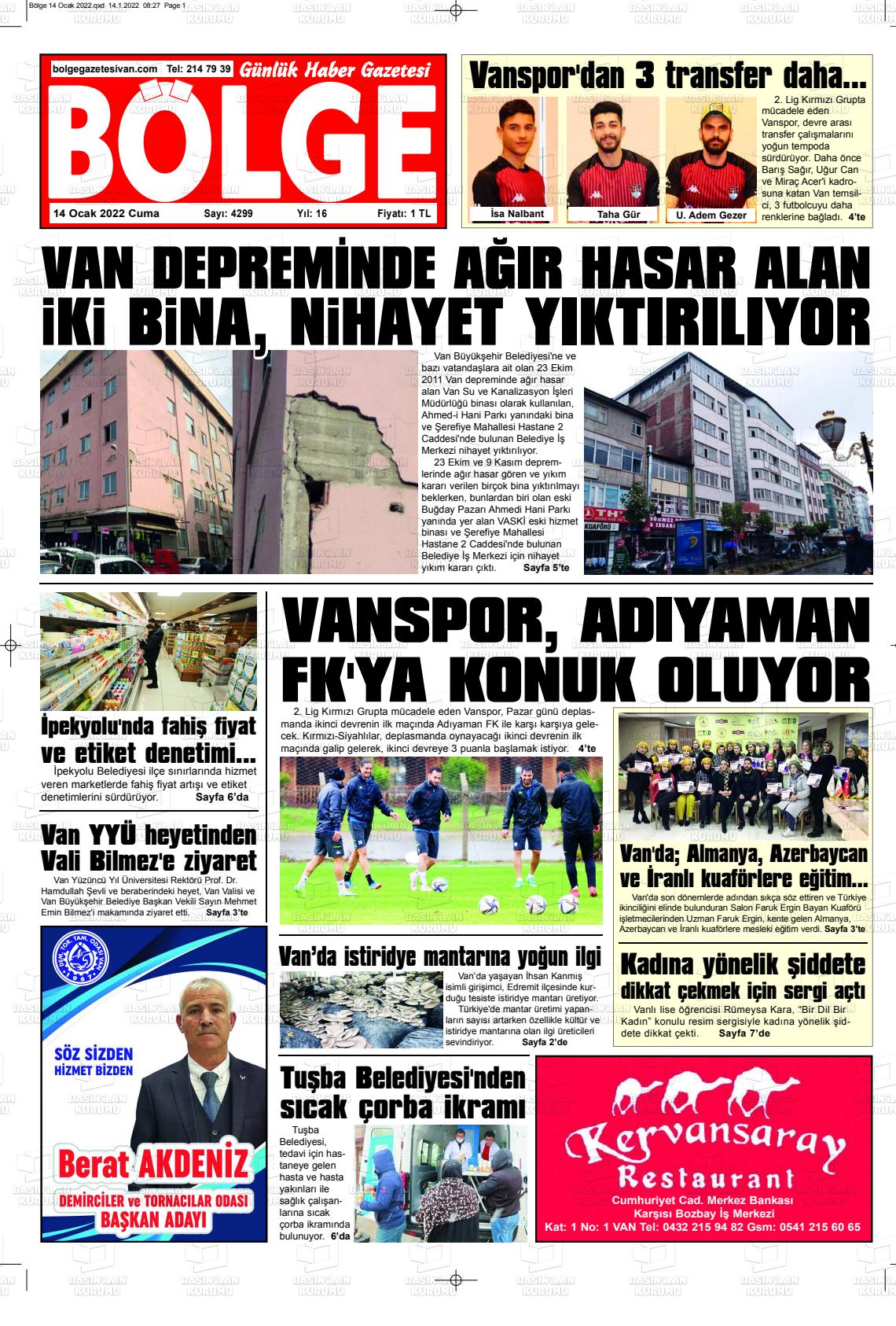 14 Ocak 2022 Bölge  Silvan Gazete Manşeti