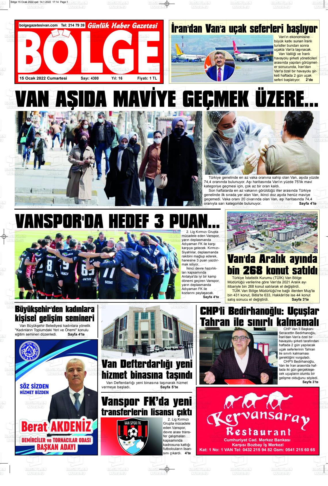 15 Ocak 2022 Bölge  Silvan Gazete Manşeti