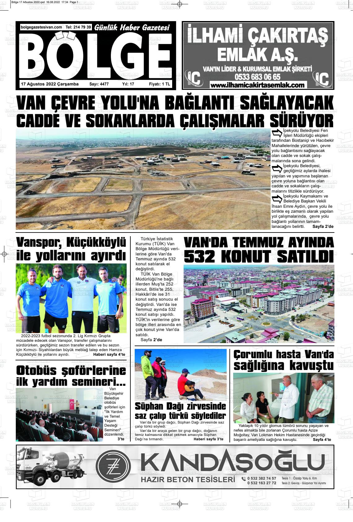 17 Ağustos 2022 Bölge  Silvan Gazete Manşeti