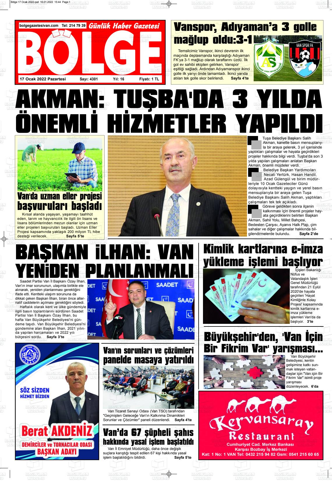 17 Ocak 2022 Bölge  Silvan Gazete Manşeti