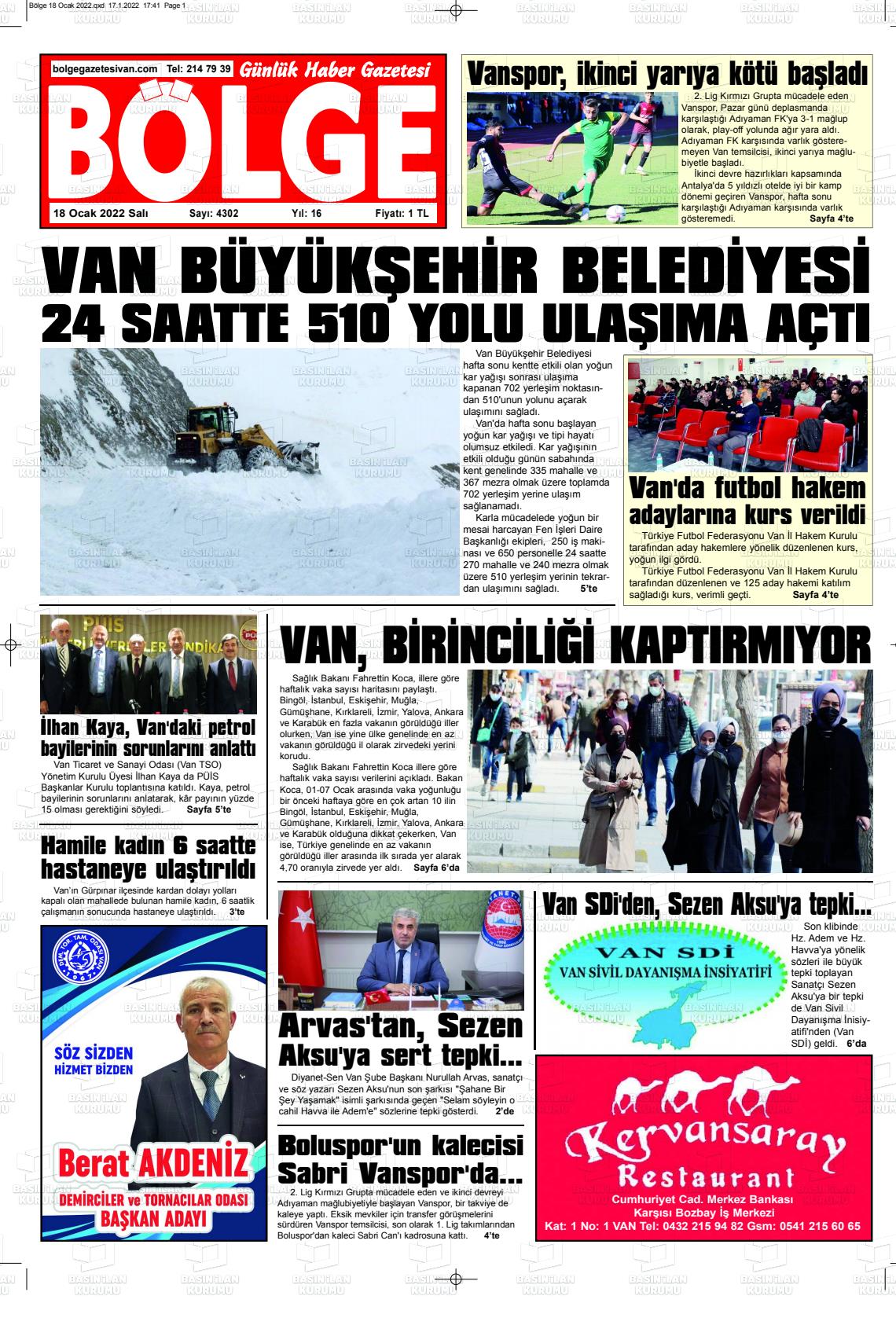 18 Ocak 2022 Bölge  Silvan Gazete Manşeti