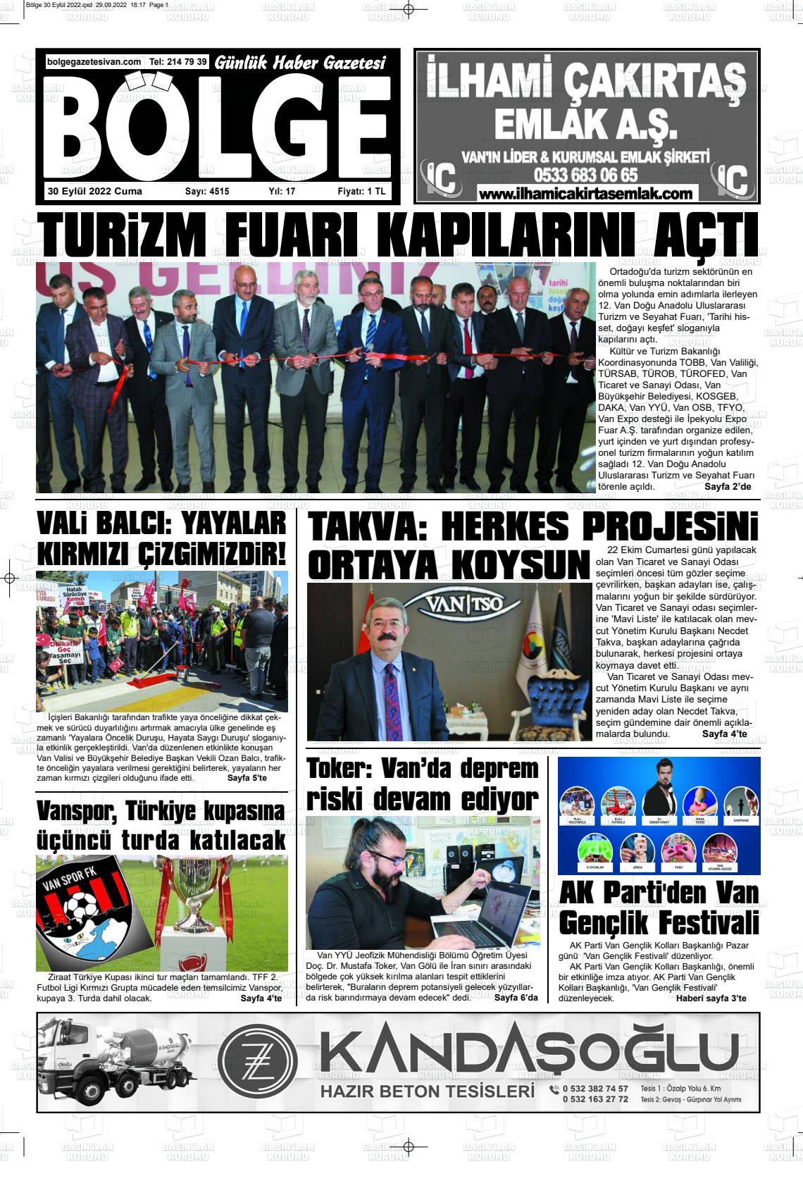 30 Eylül 2022 Bölge  Silvan Gazete Manşeti