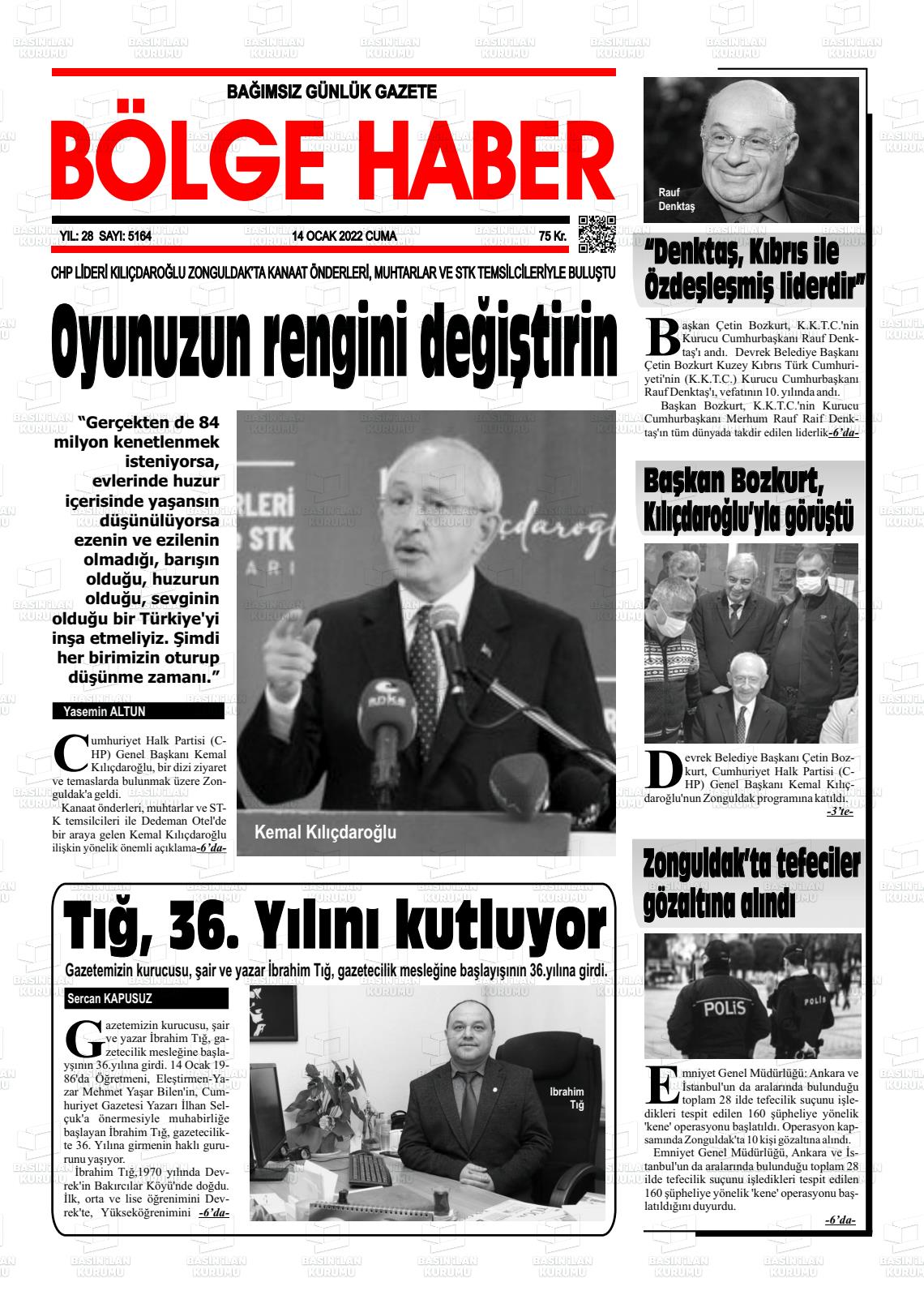 14 Ocak 2022 Devrek Bölge Haber Gazete Manşeti