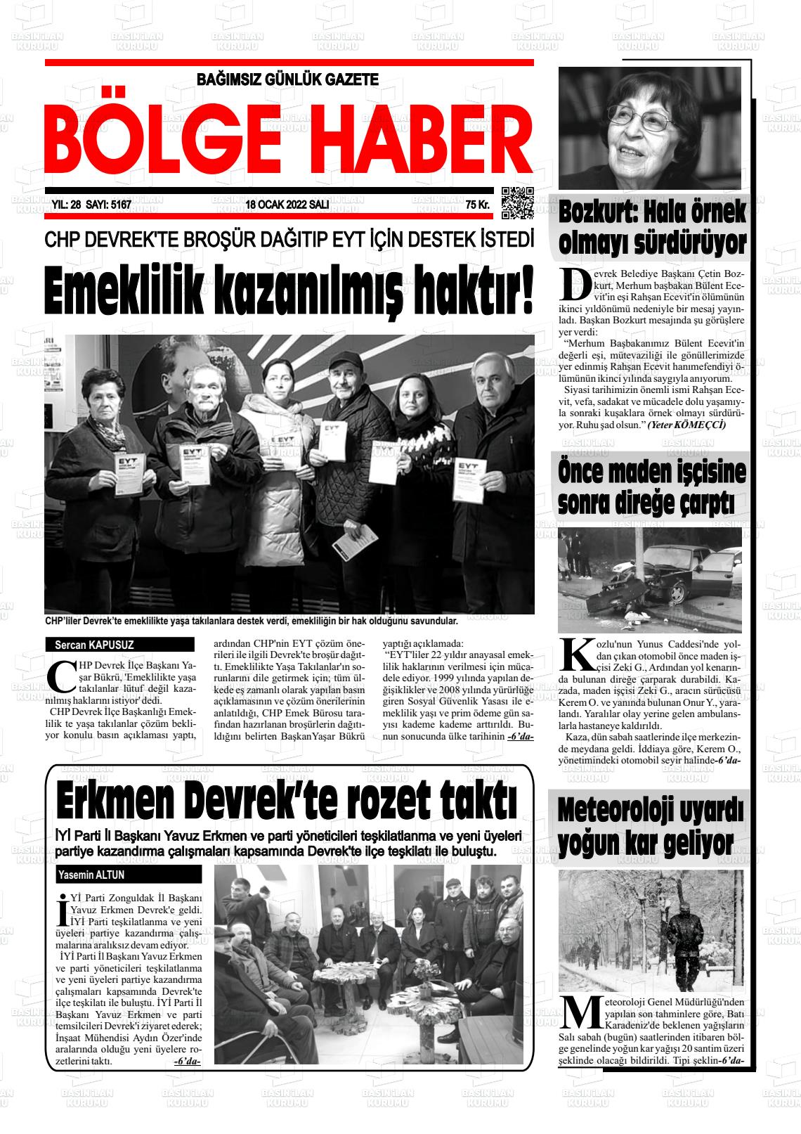 18 Ocak 2022 Devrek Bölge Haber Gazete Manşeti