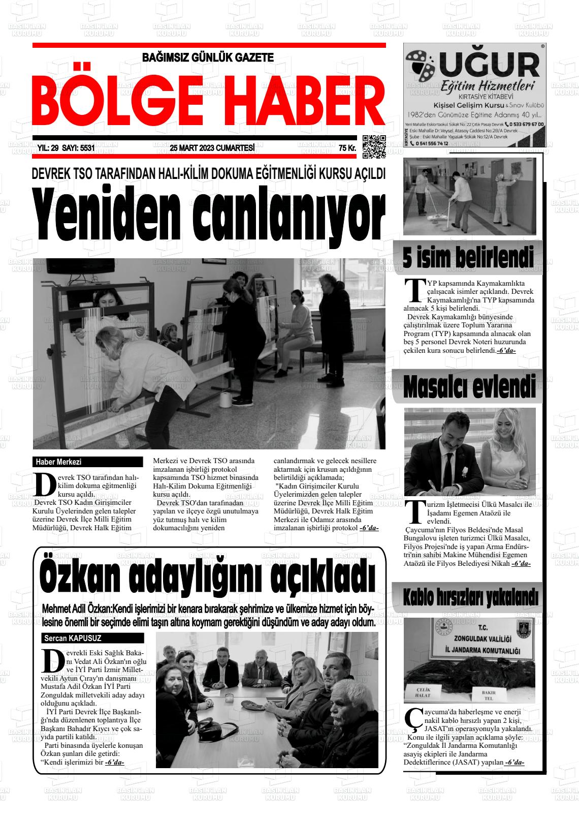 25 Mart 2023 Devrek Bölge Haber Gazete Manşeti