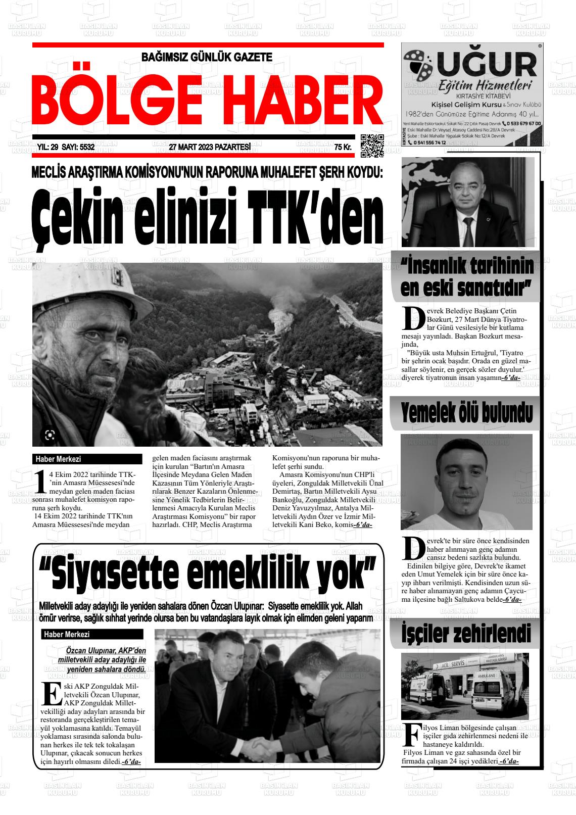 27 Mart 2023 Devrek Bölge Haber Gazete Manşeti