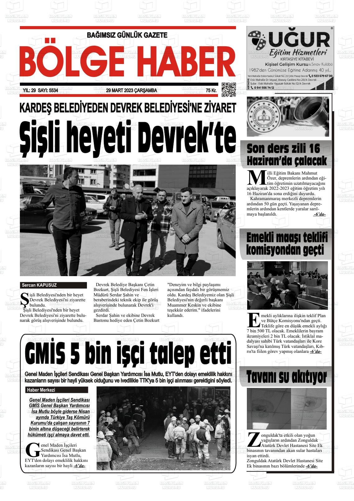 29 Mart 2023 Devrek Bölge Haber Gazete Manşeti