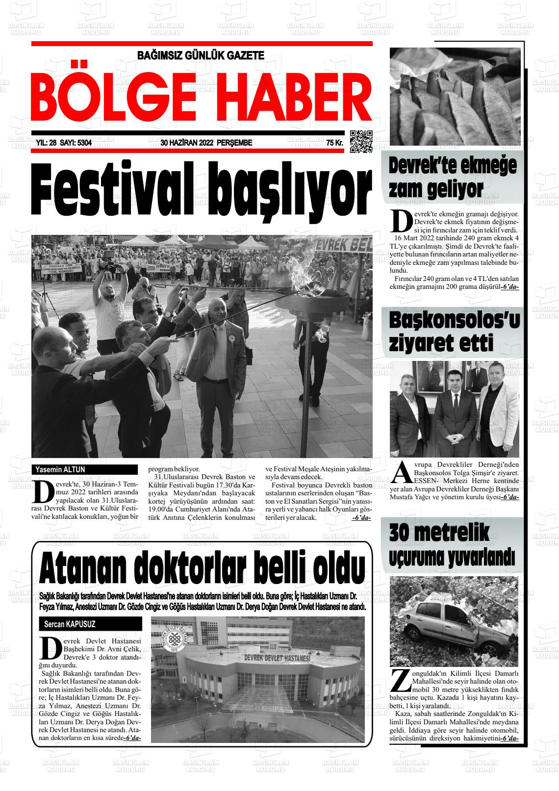 01 Temmuz 2022 Devrek Bölge Haber Gazete Manşeti