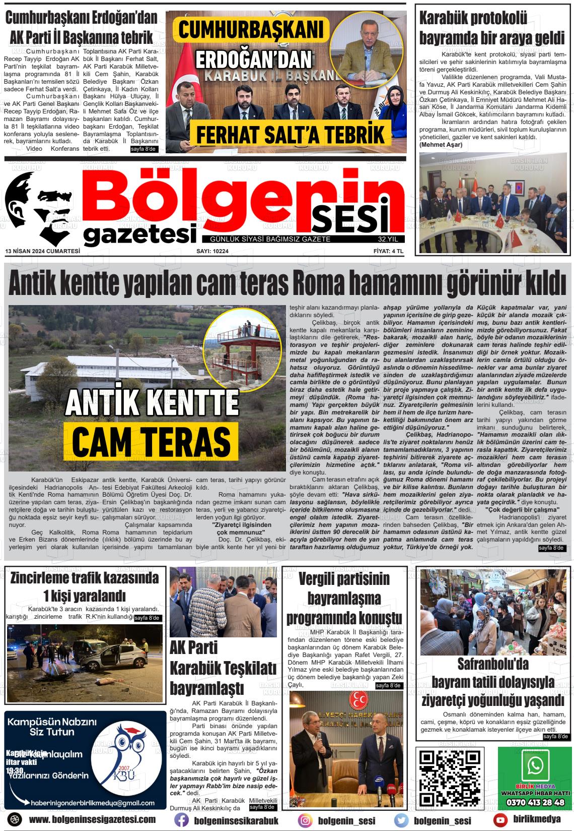 13 Nisan 2024 Bölgenin Sesi Gazete Manşeti