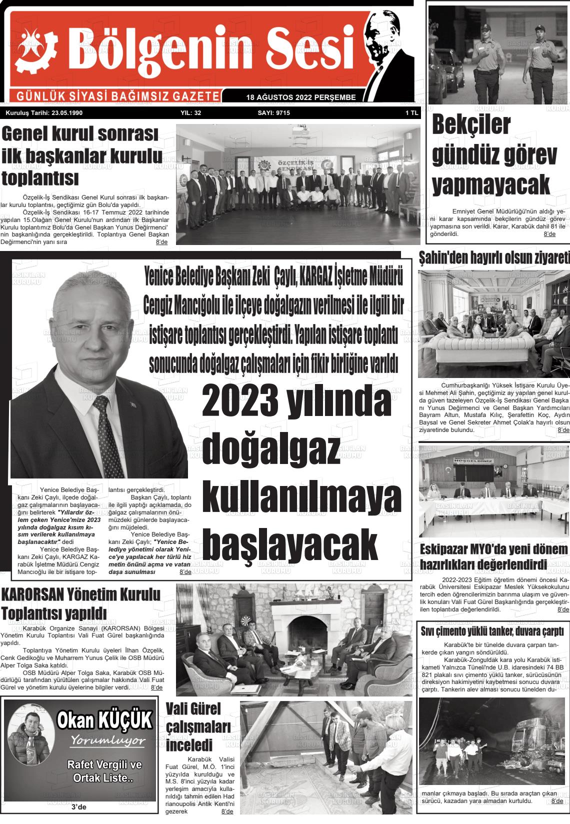 Bölgenin Sesi Gazete Manşeti