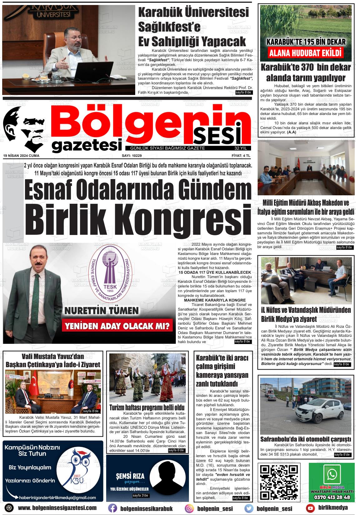 20 Nisan 2024 Bölgenin Sesi Gazete Manşeti