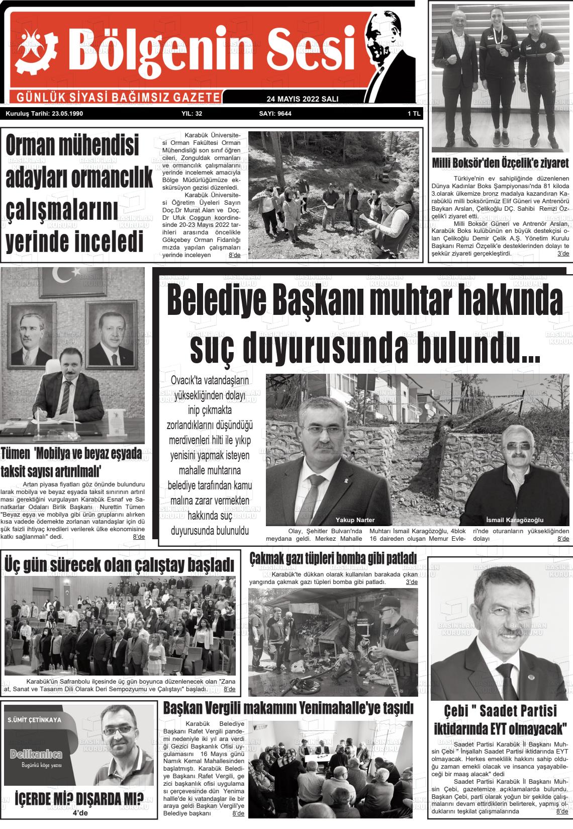24 Mayıs 2022 Bölgenin Sesi Gazete Manşeti