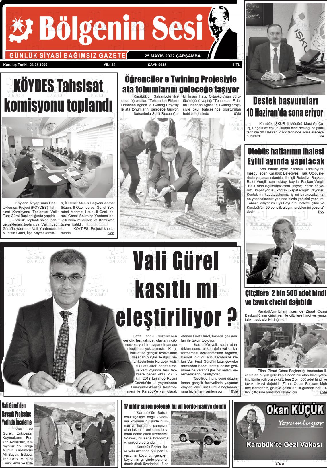 25 Mayıs 2022 Bölgenin Sesi Gazete Manşeti