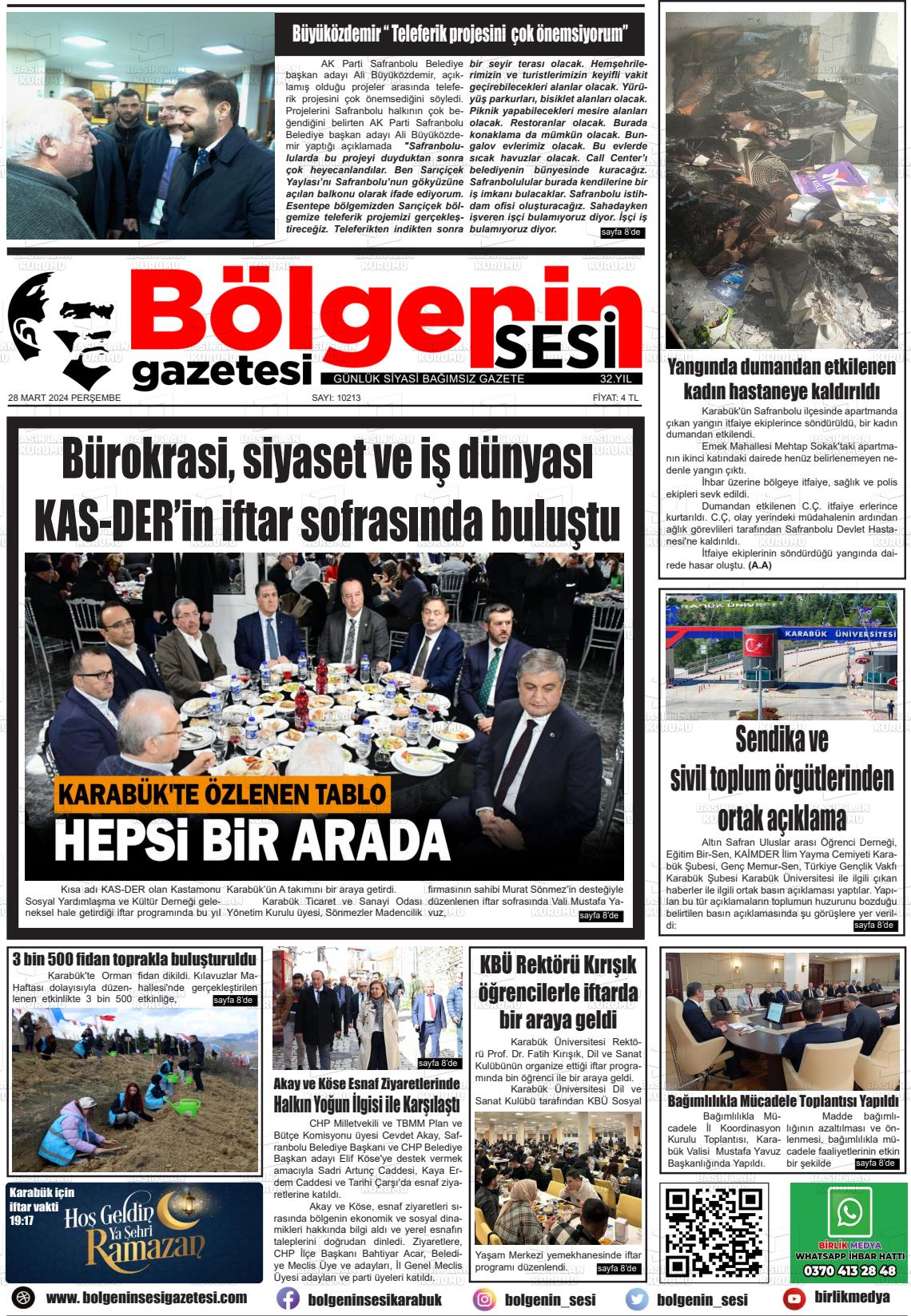 28 Mart 2024 Bölgenin Sesi Gazete Manşeti