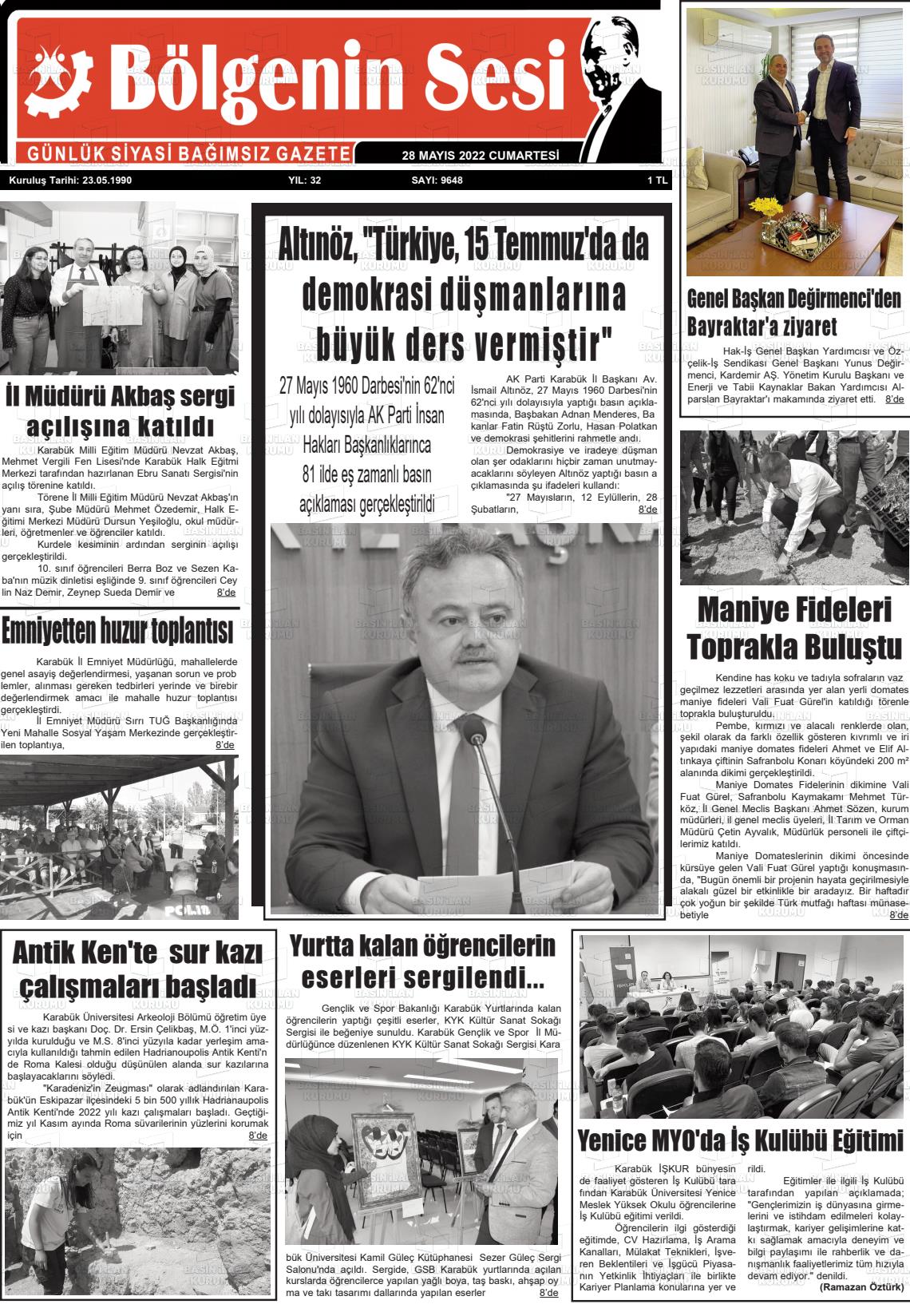 28 Mayıs 2022 Bölgenin Sesi Gazete Manşeti