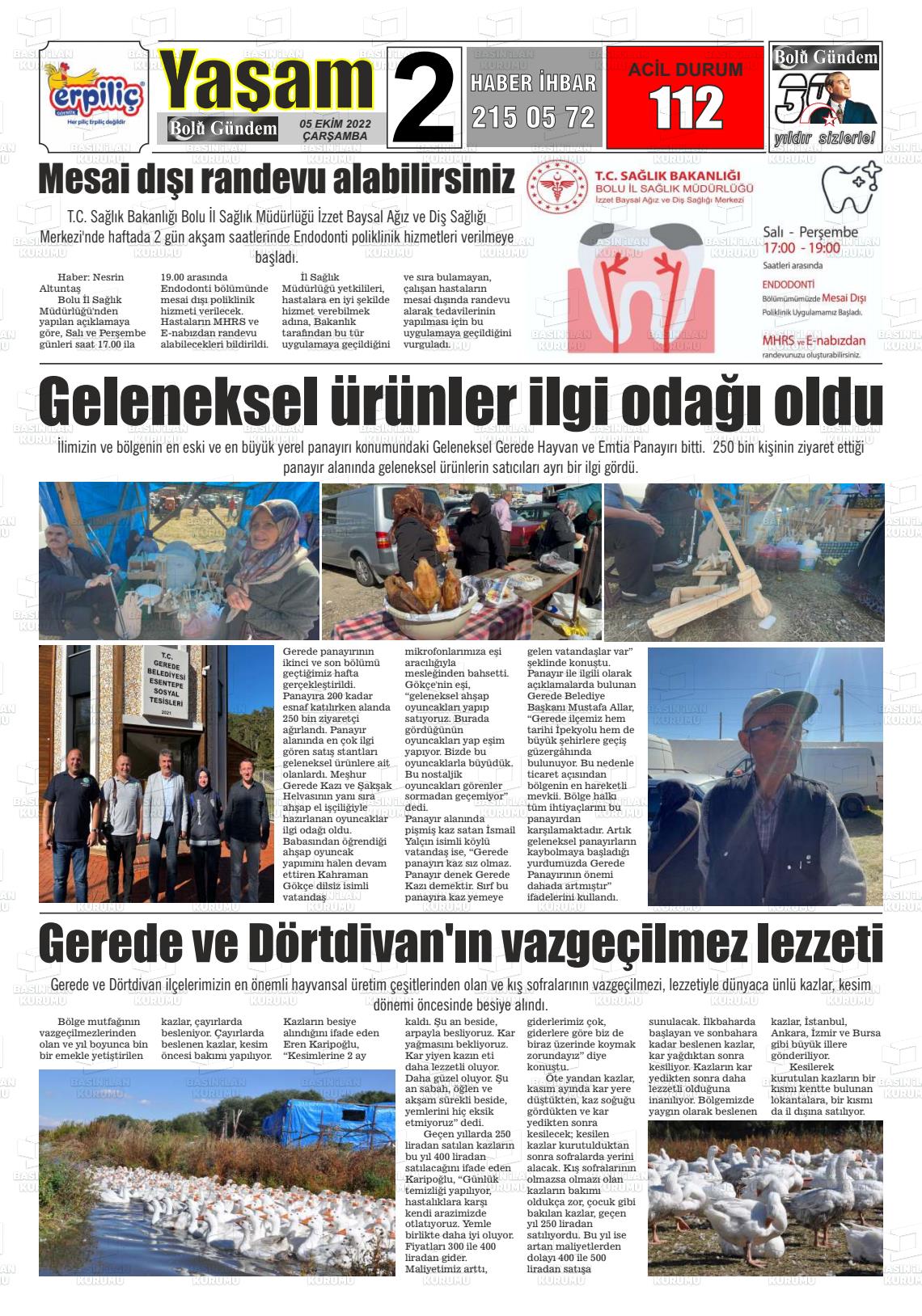 05 Ekim 2022 Bolu Olay Gazete Manşeti