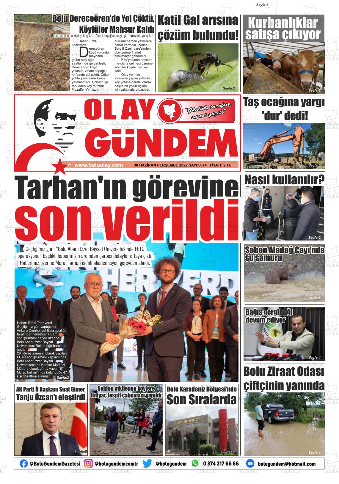 02 Temmuz 2022 Bolu Olay Gazete Manşeti