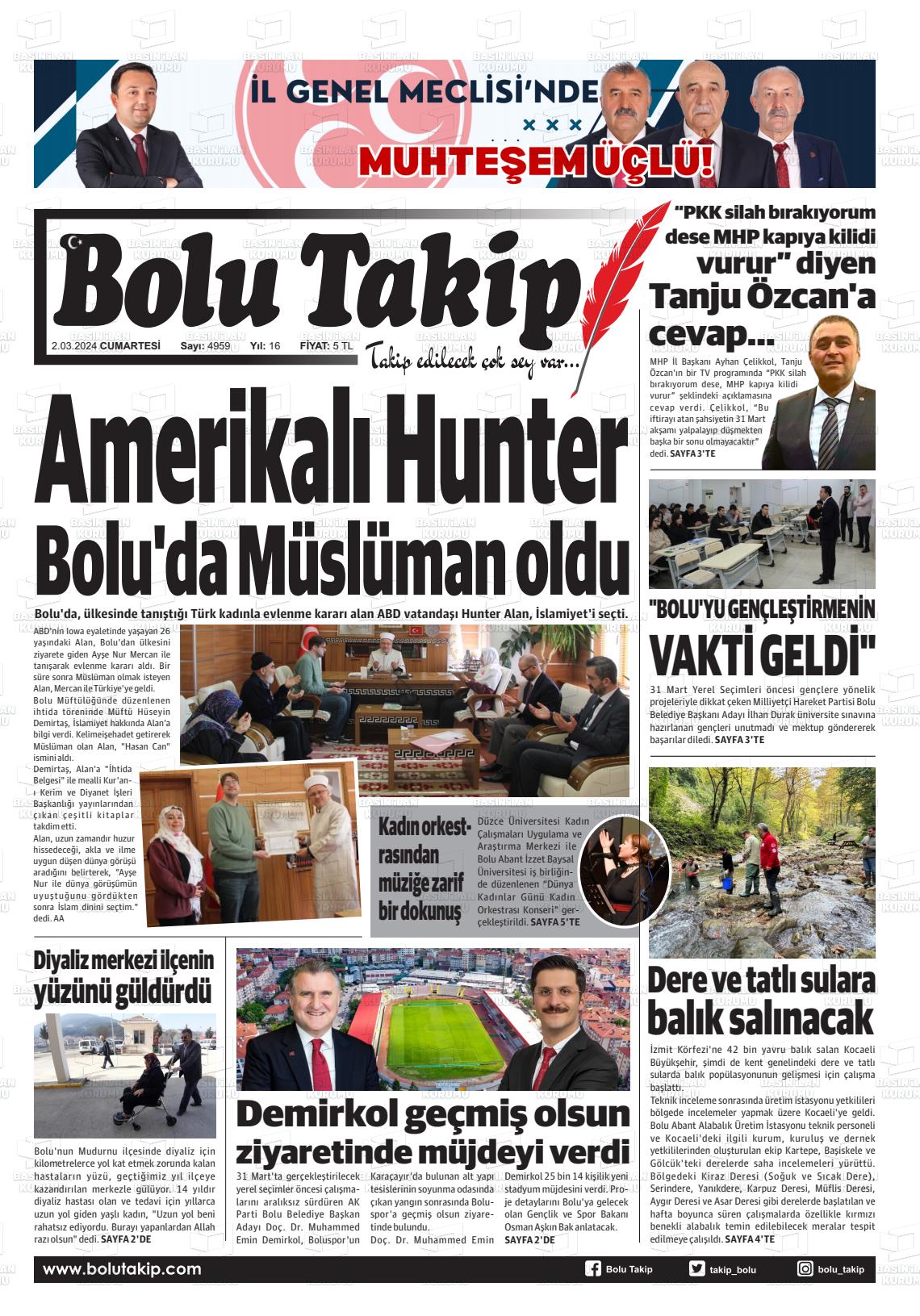 02 Mart 2024 Bolu Takip Gazete Manşeti