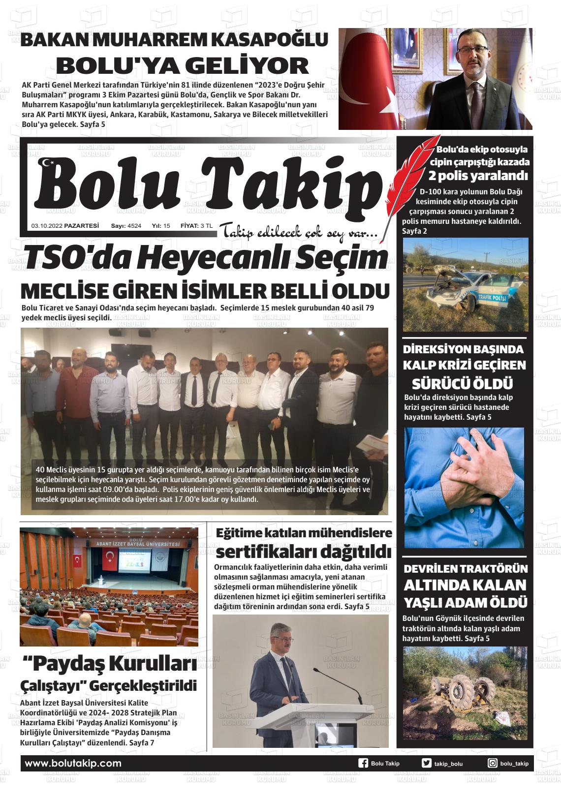 03 Ekim 2022 Bolu Takip Gazete Manşeti