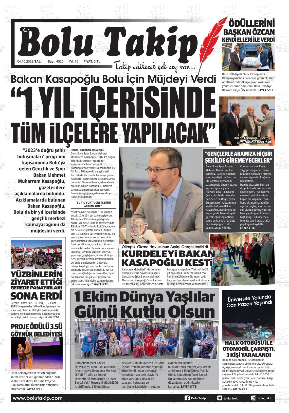 04 Ekim 2022 Bolu Takip Gazete Manşeti